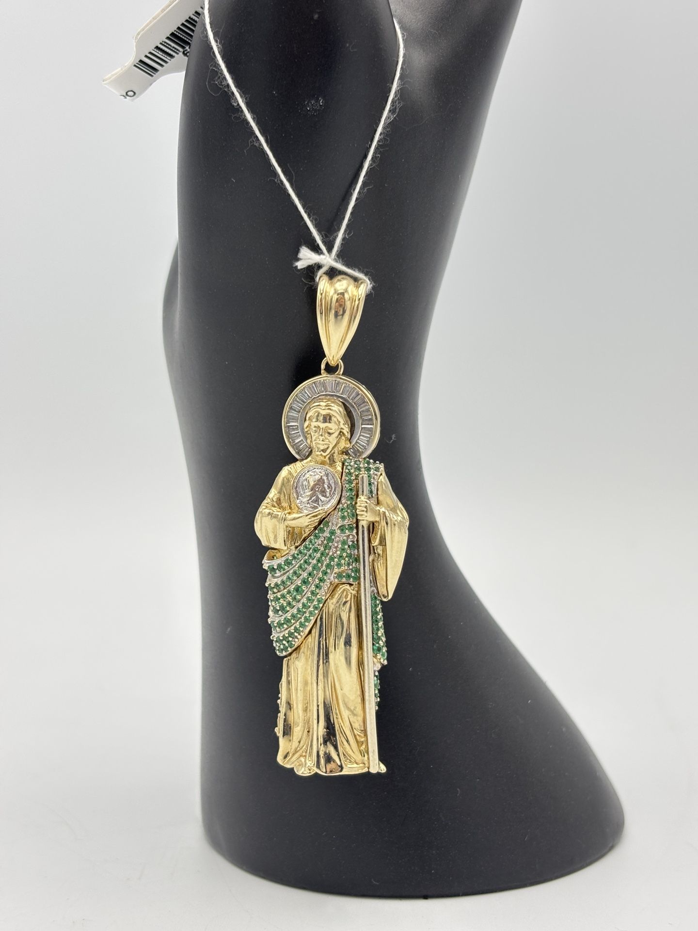 14kt TT CZ Green Stone San Judas Pendant