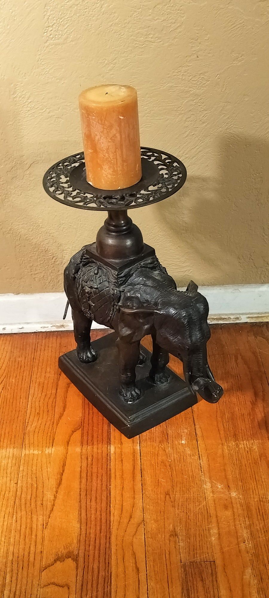 Vintage Cast Metal Iron Elephant Candle Holder.