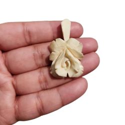 Vintage 1940s Germany Floral Carved Bone Pendant