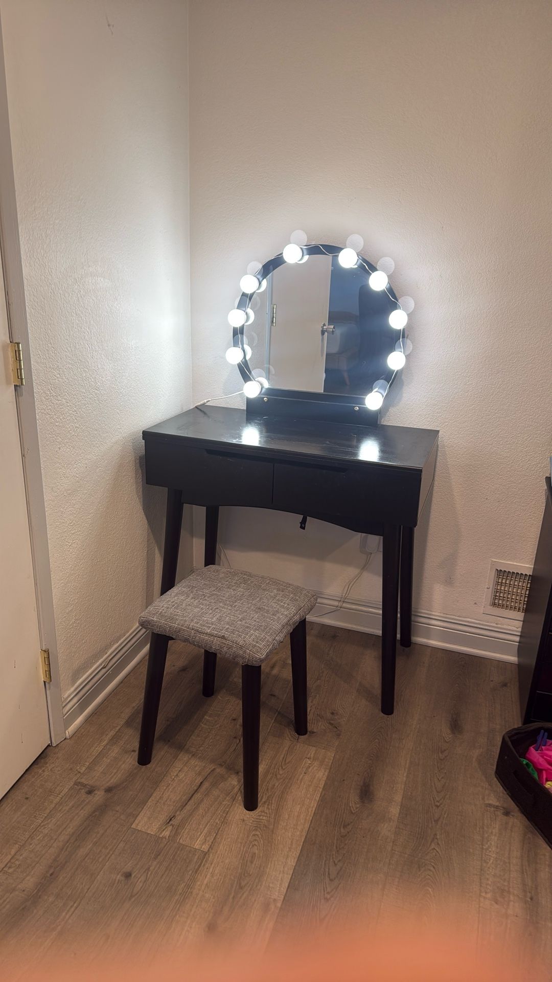 SMALL BLACK VANITY W/ STOOL