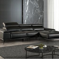 Brand New Black Leather Modern Style Sectional Sofa 