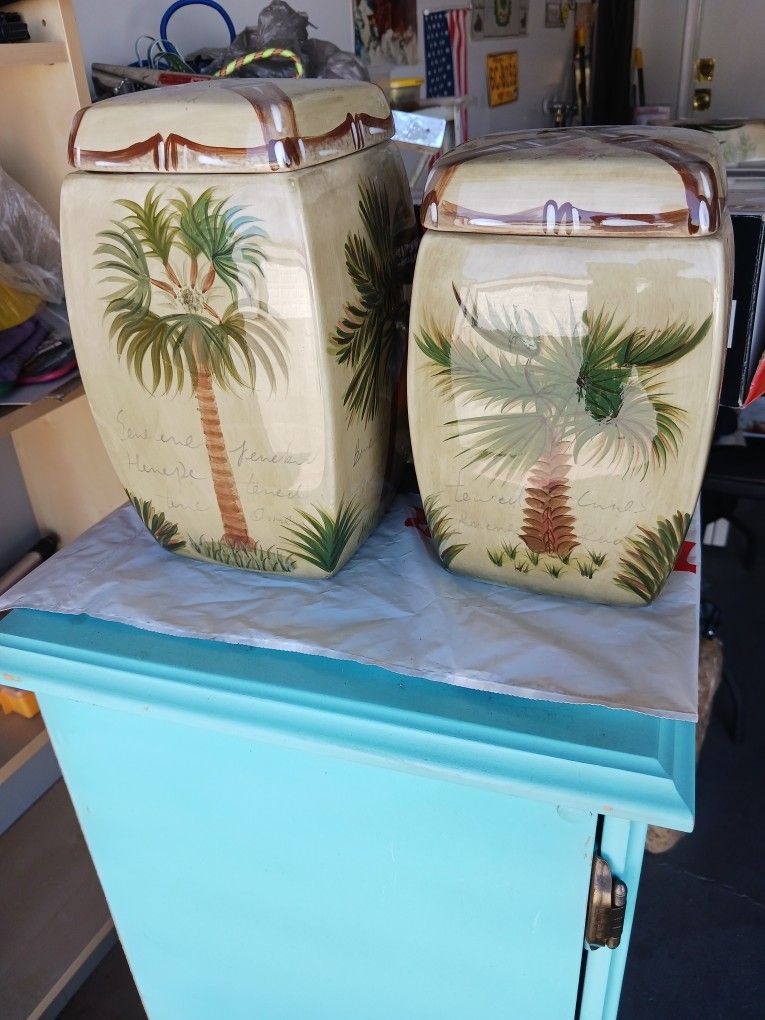 2 Bora Bora Canister Ceramic Hand Painted 