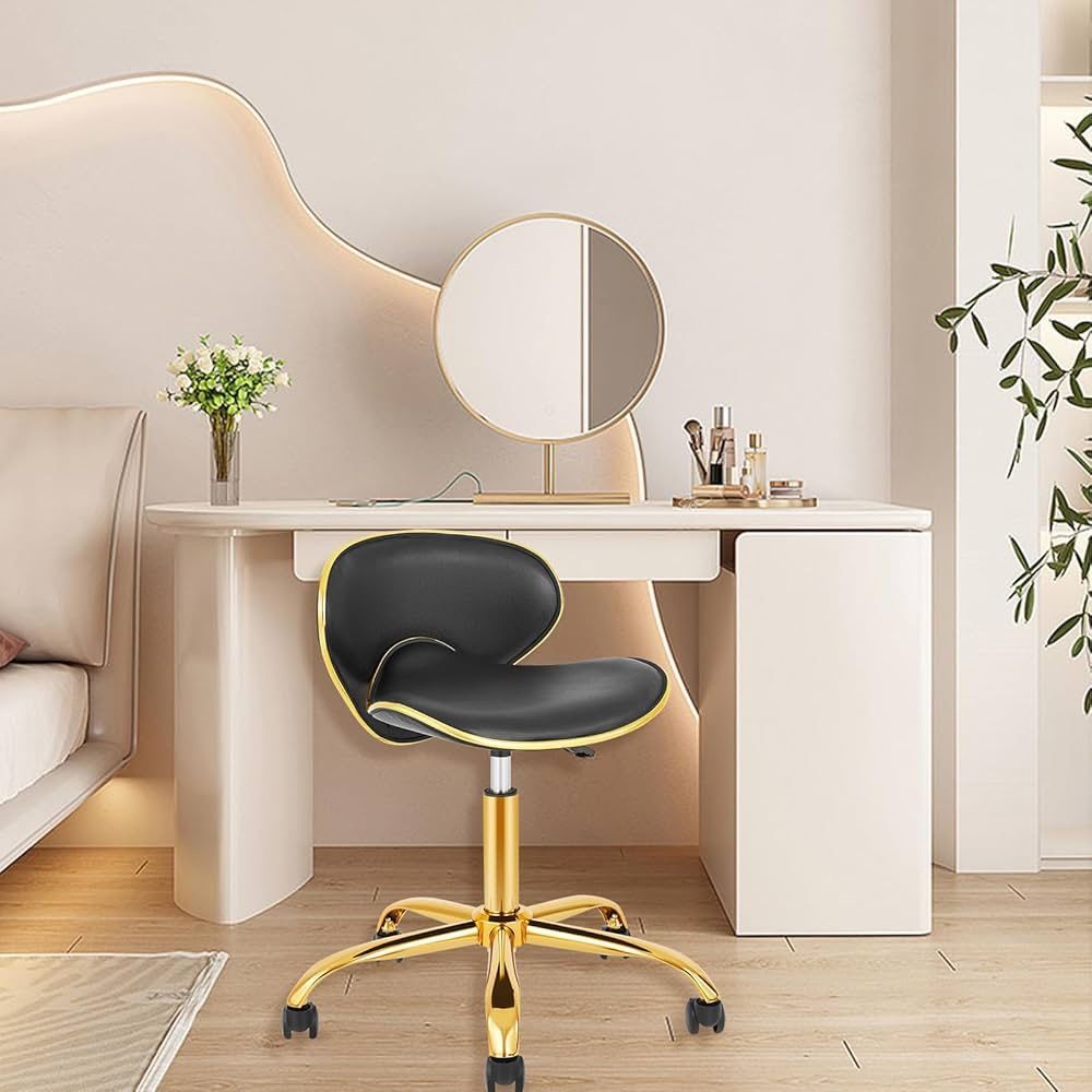 Rolling Salon Stool with Back, Set of Saddle Chair Adjustable