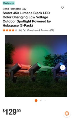 Hampton Bay Smart 450 Lumens Black LED Color Changing Low Voltage Outdoor Spotlight Powered by Hubspace (3-Pack)