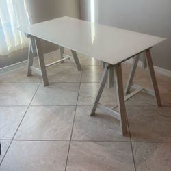 ikea Desk $70 Glass Top. Wood Stand