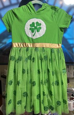 Girls Green Shamrock Hooded Dress