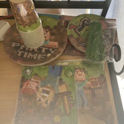 New Boy birthday party sec Minecraft as the dishes is the silverware poster napkins Rtc