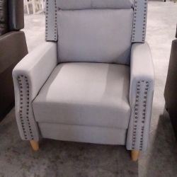 Recliner, Push Back, Light Gray Fabric, Nail Head Trim 