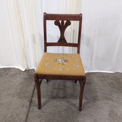 Traditional Carved Wood Dining Chair with Needlepoint Seat