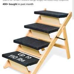 BRIKY 2-in-1 Dog Stairs/Dog Ramp with 4 Steps, Foldable Dog Stairs for High Beds Cars Couch, Durable Wooden Pet Stairs for Small Medium Large Dogs, No