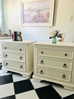 Matching Pair White 3-Drawer Nightstands