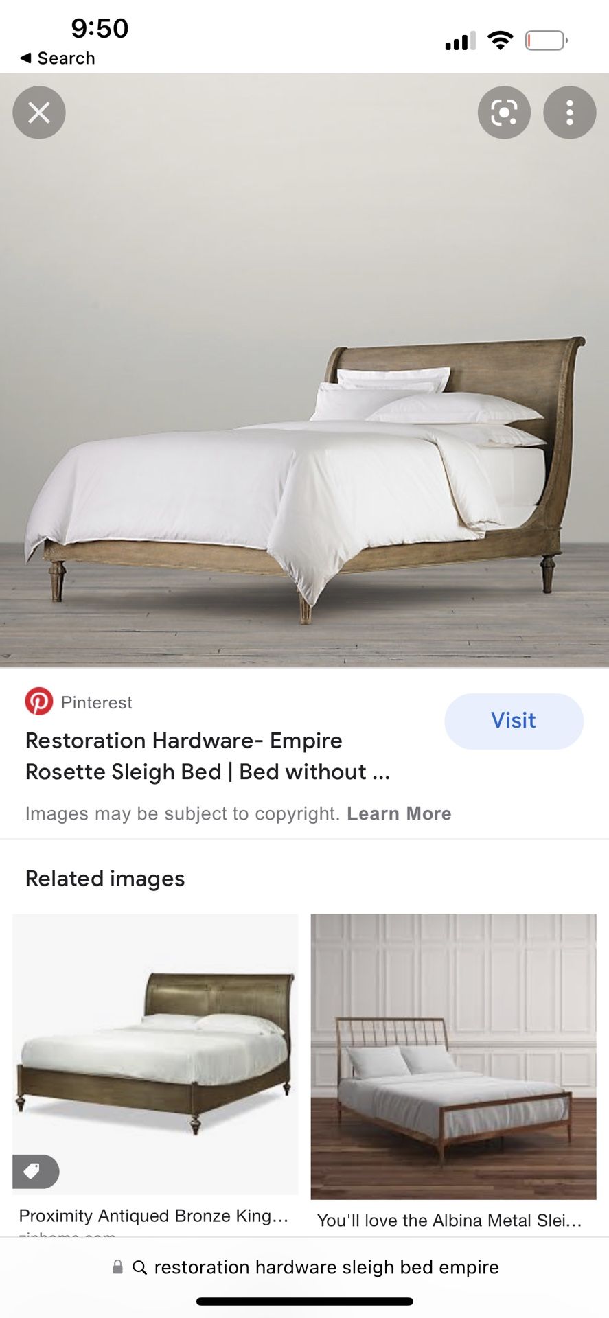 Restoration Hardware Empire Rosette Sleigh Bed