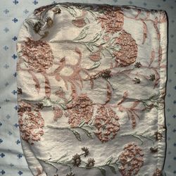 Peach and Pink Floral Brocade Fabric Zipper Pouch with gold detailing for women