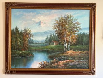 Framed Oil Painting Mountain Landscape