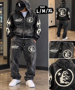 Hellstar Acid Wash Zip Hoodie & Sweatpants Set