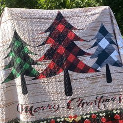 King size Blanket Decorative and 2 Pillow Shams Merry Christmas 
