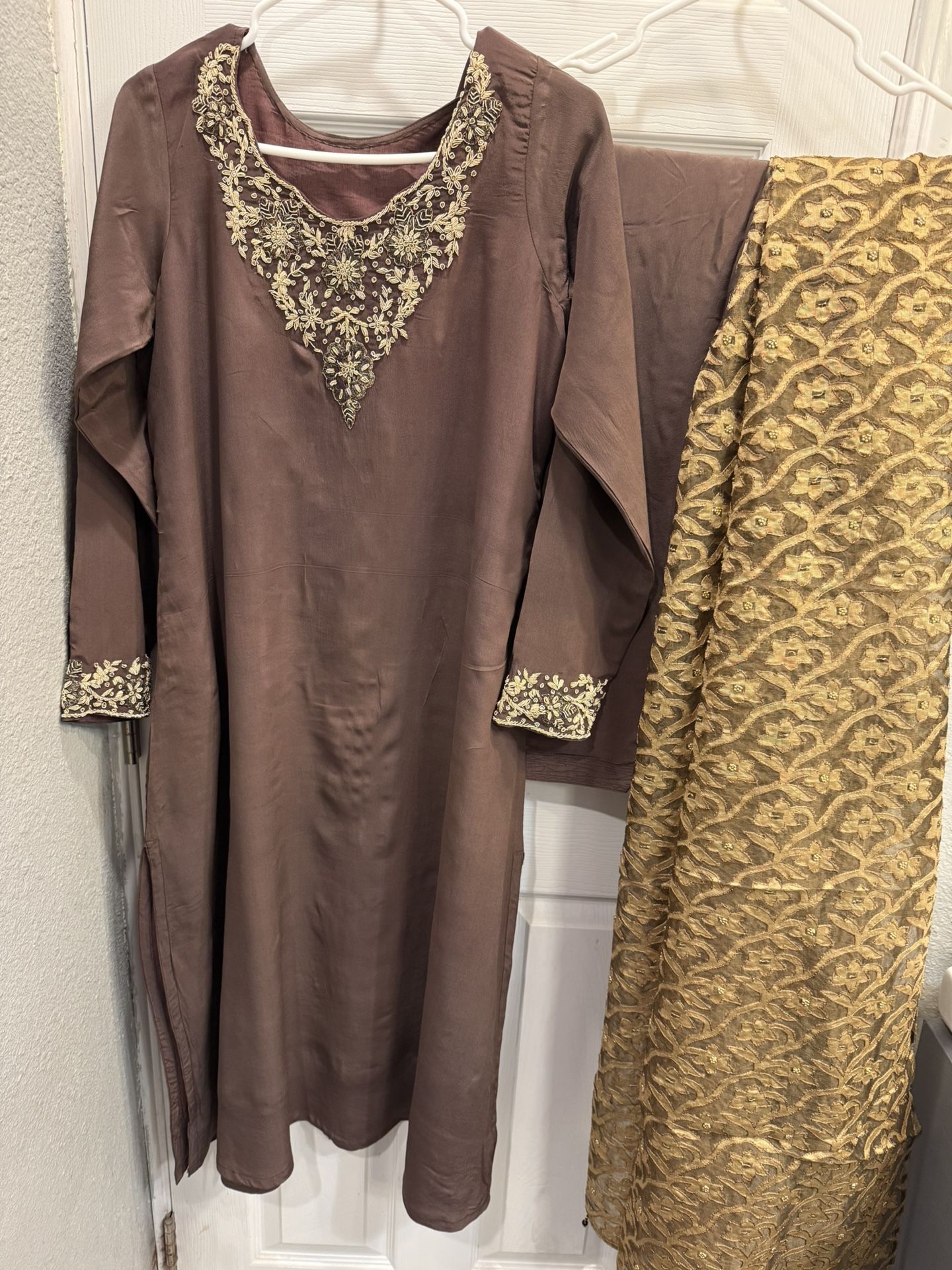 Indian Punjabi Pakistani 3 Pc Crepe Silk Salwar Suit