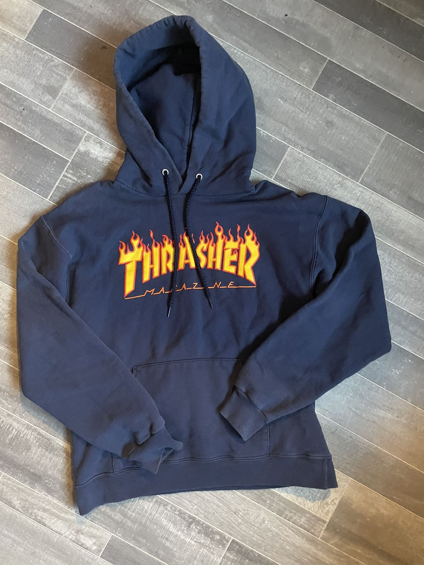 Thrasher Flames Hoodie Mens Small Black Preowned Skateboard Thrasher Magazine