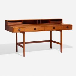 amazing vintage 1970's TEAK Peter Lovig flip top "Partners DESK " with key 