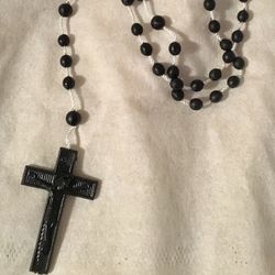 Classic Black Rosary  Religious Charm With Booklet