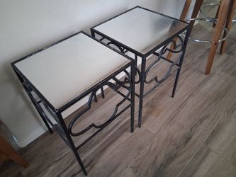 End side tables (mirror tops w/ metal stands)