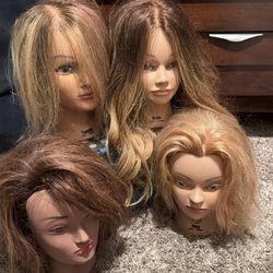 Real Hair Mannequin Heads + Adjustable Chair Stand – Cosmetology Practice Set