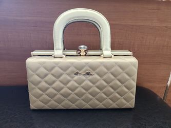 Beige/Gold Tone Purse