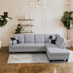 Light Grey Sectional Couch With Ottoman