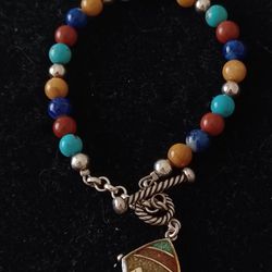 Designer Carolyn Pollack Sterling Silver Genuine Turquoise,coral, CARNELIAN, Lapis Stones Bracelet
