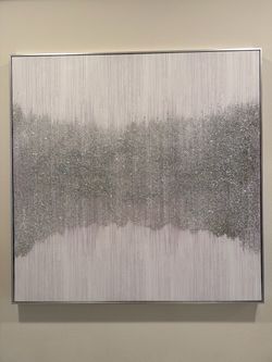 40” x 40” Silver Abstract Glitter Wall Art – Framed