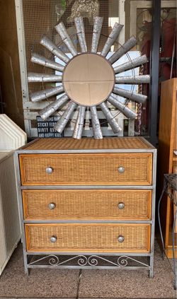 Wicker and Metal 3-drawer Dresser