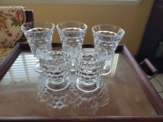 Set Of 5 Vintage Fostoria/Indiana American Clear Cubist Pedestal Drink Glasses