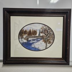 Picture with frame winter stream Signed By Ellenore Nighswonger