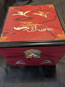 Red Lacquered Asian Jewelry Box