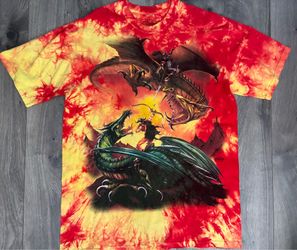 Vintage The Mountain T-shirt Dragon Slayer Graphic Tie Dye Orange Fantasy Large