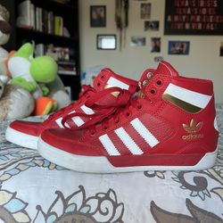 Adidas Hard Court Red & Gold Hi Top Sneakers