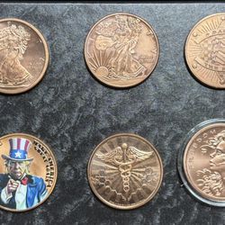 .999 Fine Copper Round & Bar Lot(10 Pieces) USA Eagle, Silver Shield, Novelty…