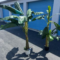 $60 for both! Two Faux Artificial Tropical Oasis Indoor Outdoor Silk Banana Tree Plants! One of the tree has some white paint on some of the leaves th