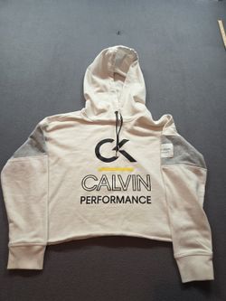 women's whitecolorblocked Calvin Klein Performance Cropped Hoodie size S/P