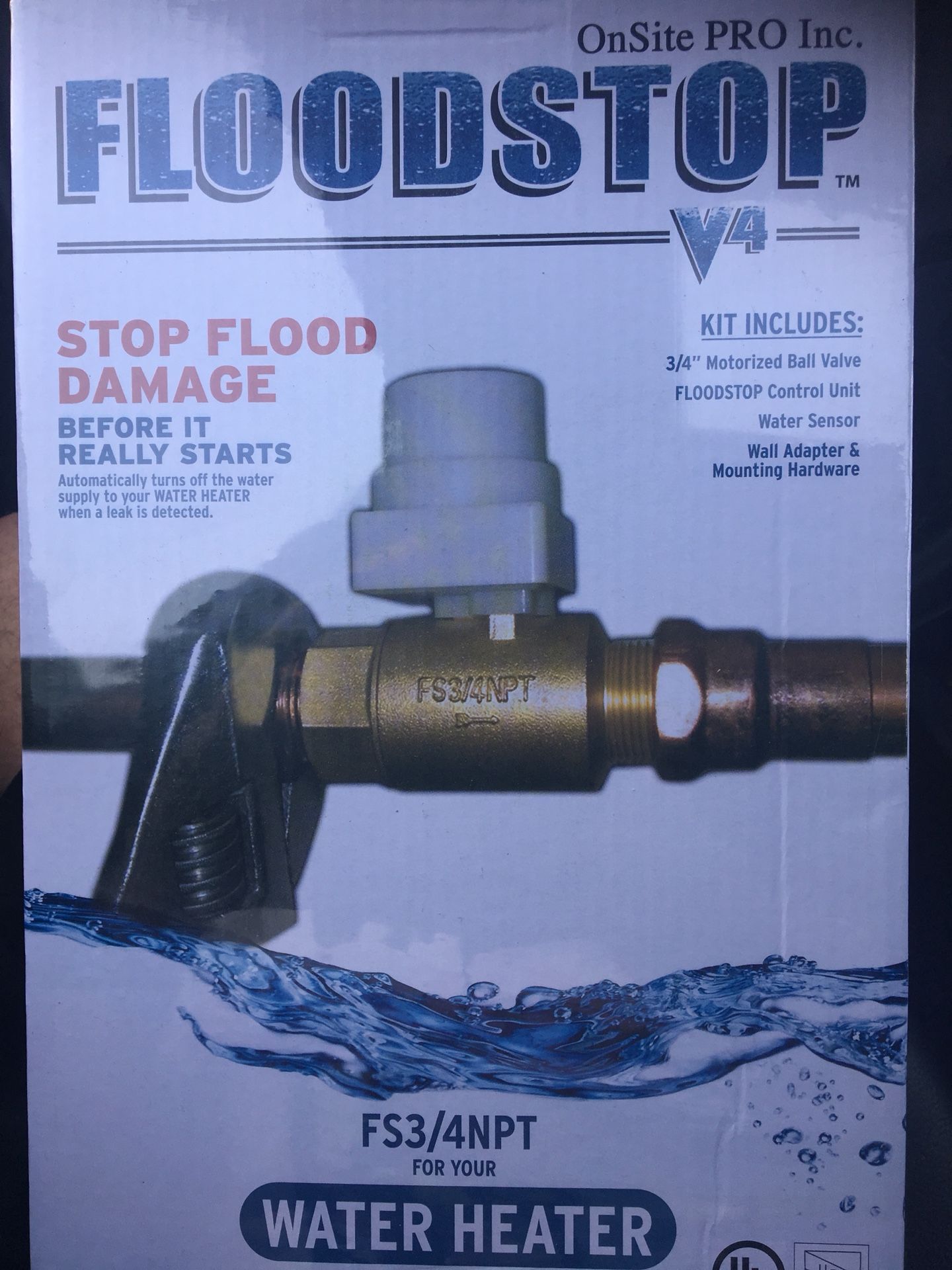 Floodstop v4-Onsite pro inc FS3/4NPT-water heater