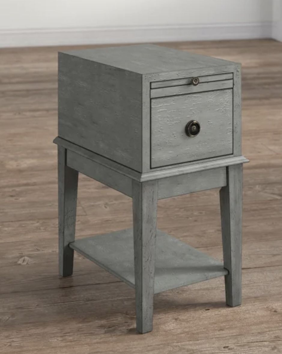 Gray End Table with Storage