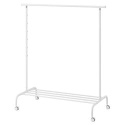 IKEA White Adjustable Clothes Rack with Wheels – $10 each (2 available)