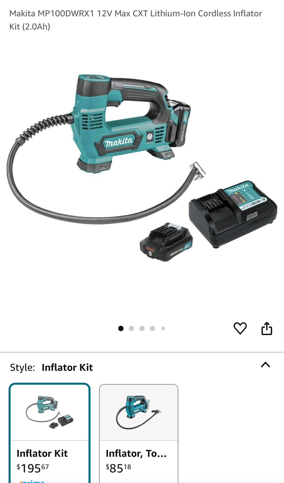 Makita MP100DWRX1 12V Max CXT Lithium-Ion Cordless Inflator Kit (2.0Ah)
