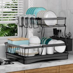 2 Tier Dish Drying Rack with Drainer Tray for Kitchen Counter New Condition