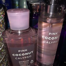 Pink coconut body wash and body spray hello