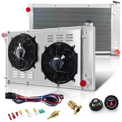 3/4 Row Core Aluminum CU369 RR369N Radiator + 2 x 12" Fan Shroud w/Relay