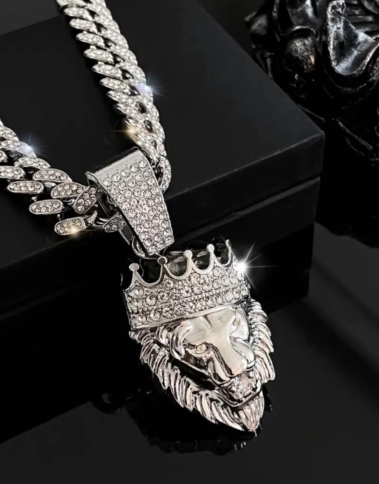 1 Piece Men's Vintage Lion Head Pendant Necklace, Hip Hop Style Necklace Accessory