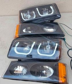 03-06 Chevrolet Silverado Avalanche LED DRL Headlights Luces Micas Calaveras Faros Faroles Focos Chevy Headlamps