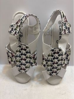 Coral Bay White Slingback Sandals – Bicycle Print Comfort Flats | Size 8