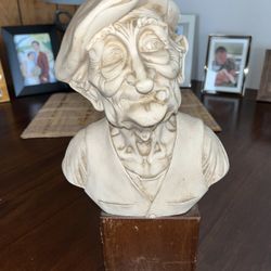 Vintage Capodimonte Old Man Smoking Cigar Marble Bust Sculpture by Joseph Armanini 